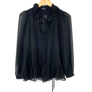 Vintage Sheer Top‎ S Ruffle Tie Neck Victorian Gothic Dark Romantic Whimsigoth